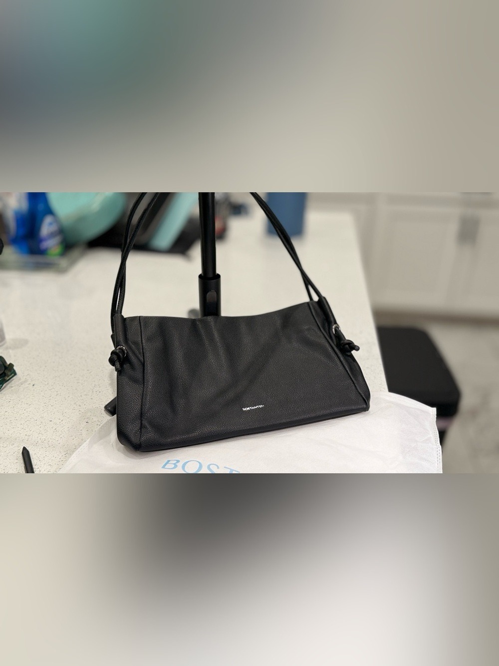 BOSTANTEN Black Pebbled Vegan Leather Shoulder Bag NWT - Picture 2 of 5